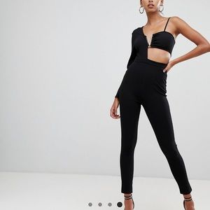 asymmetric gold detail jumpsuit